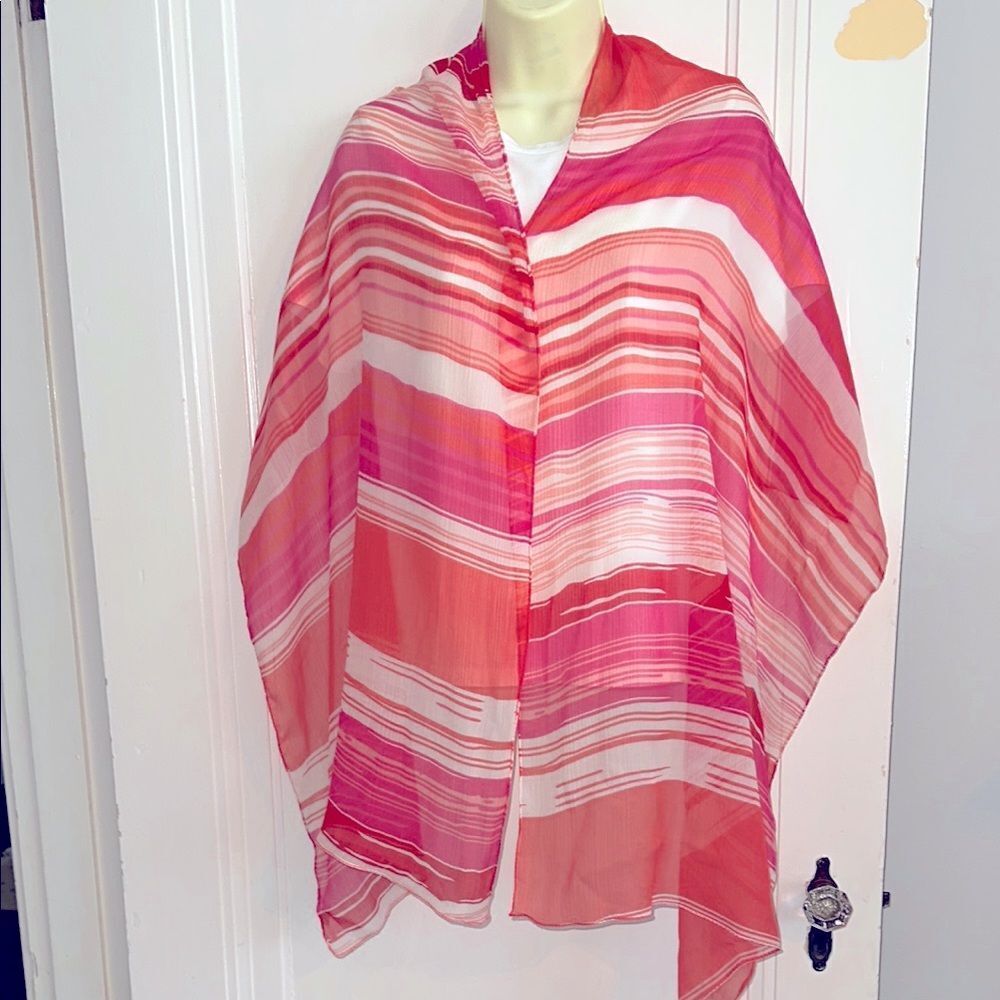 Isa & Stef Striped Pink, Orange, Red & Cream Semi- Sheer Shawl or Scarf